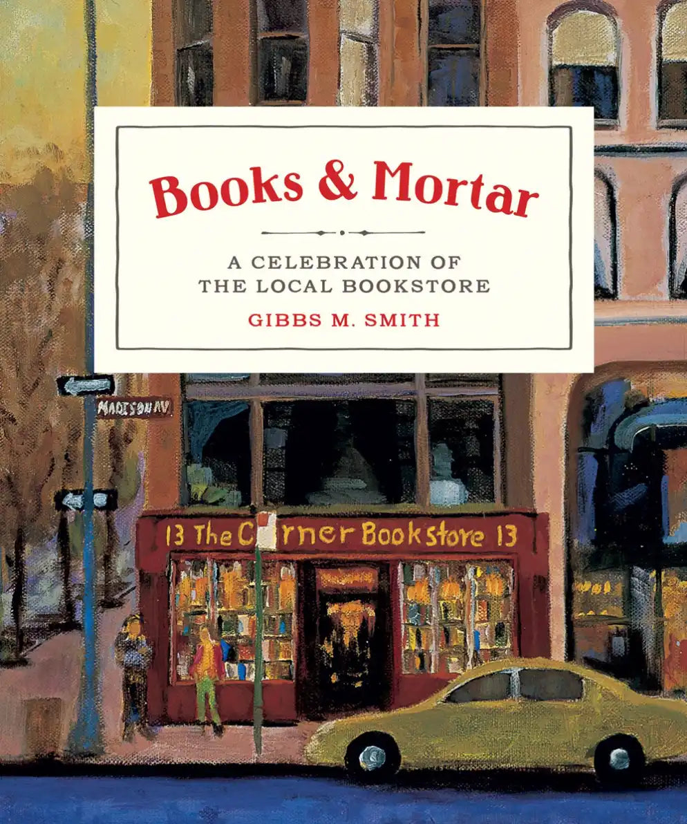 A book cover featuring a painting of a bookstore on a city street.